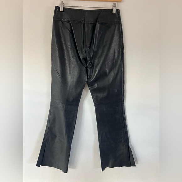 Cache VIntage Black Leather Flare Leg Split Cuff Low Rise Pants Size 2 - Picture 9 of 13